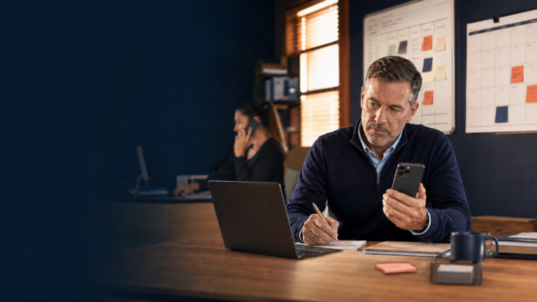 Long Island small-business owner reviewing a new customer inquiry and follow-up task